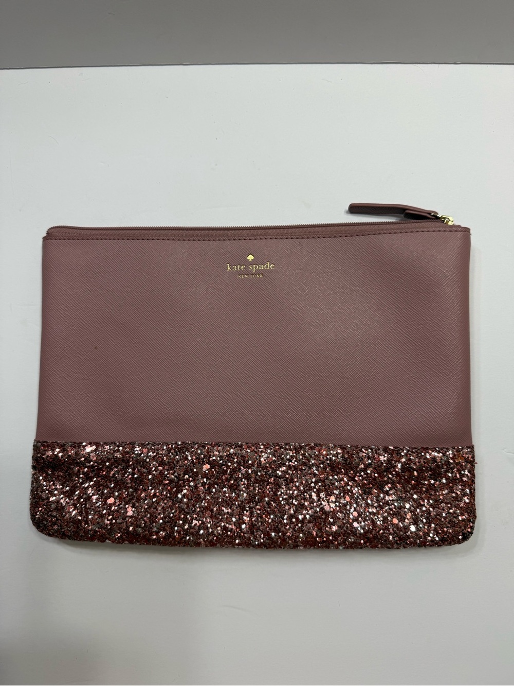 Kate Spade Rose Mauve Glitter-Trim Zip Clutch